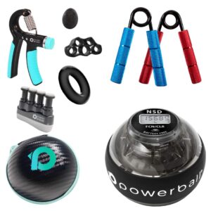 Powerball Hybrid Gyroscope with Metal Grip Strengthener, Adjustable Gripper, Finger Stretcher, Wrist Squeeze Ball and Stress Ball