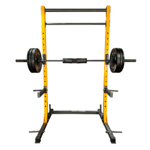 Yellow Power Rack with Barbells, Weight Plates and Home Gym