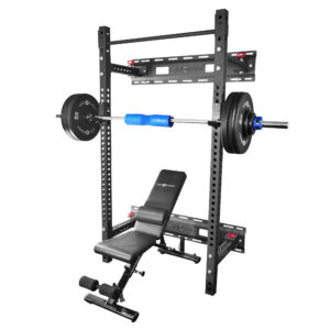 Wall Mounted Folding Rack - Home Use Gym - Space Saving Rack - 60kg Essential Weight Plates - Weightlifting Plates - Bumper Plates - Foldable Weightlifting Bench