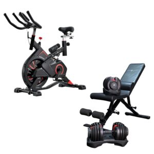 Spin Bike with Weight Bench and 24kg Adjustable Dumbbells Pair