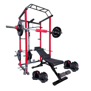 Red Rack Home Gym & 24kg Adjustable Dumbbells